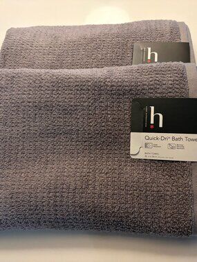 SET/2 HOME EXPRESSIONS QUICK-DRI BATH TOWELS 100% COTTON Warsaw Gray 30 X 54 New